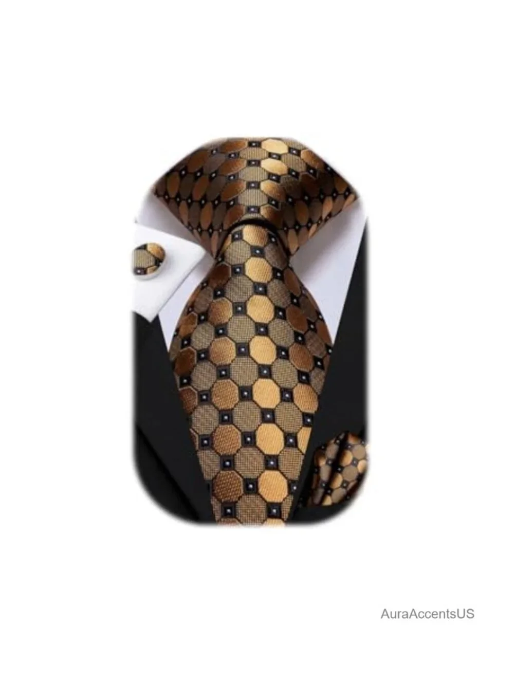 Silk Tie Set with Cufflinks and Pocket Square - Men's Formal Accessory